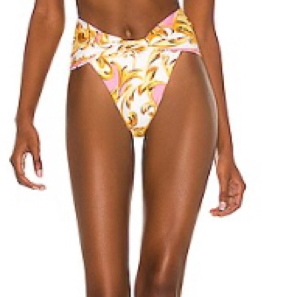 X REVOLVE Lily Bikini Bottom in Pink & Gold Brocade